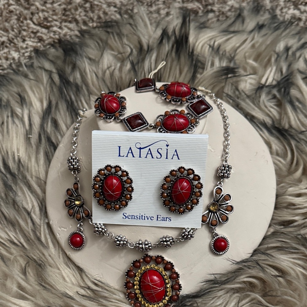 Red and Silver Jewelry Set